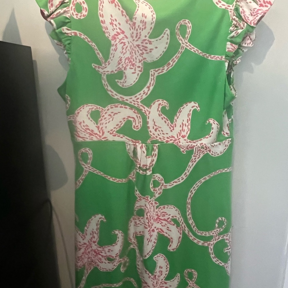 Lilly Pulitzer Green & Pink Floral V‑Neck Midi Dress - Picture 3 of 12
